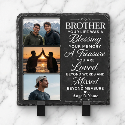 Personalized Brother Memorial Photo Slate Stone – Sympathy Remembrance Gift - Image 3 | VNMGSREPR1-6IN-EHIEU_AI_0432 VNMGSREPR1-8IN-EHIEU_AI_0432