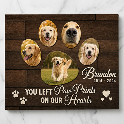 Personalized Dog Memorial Wall Canvas – You Left Paw Prints On Our Hearts Gift - Image 3