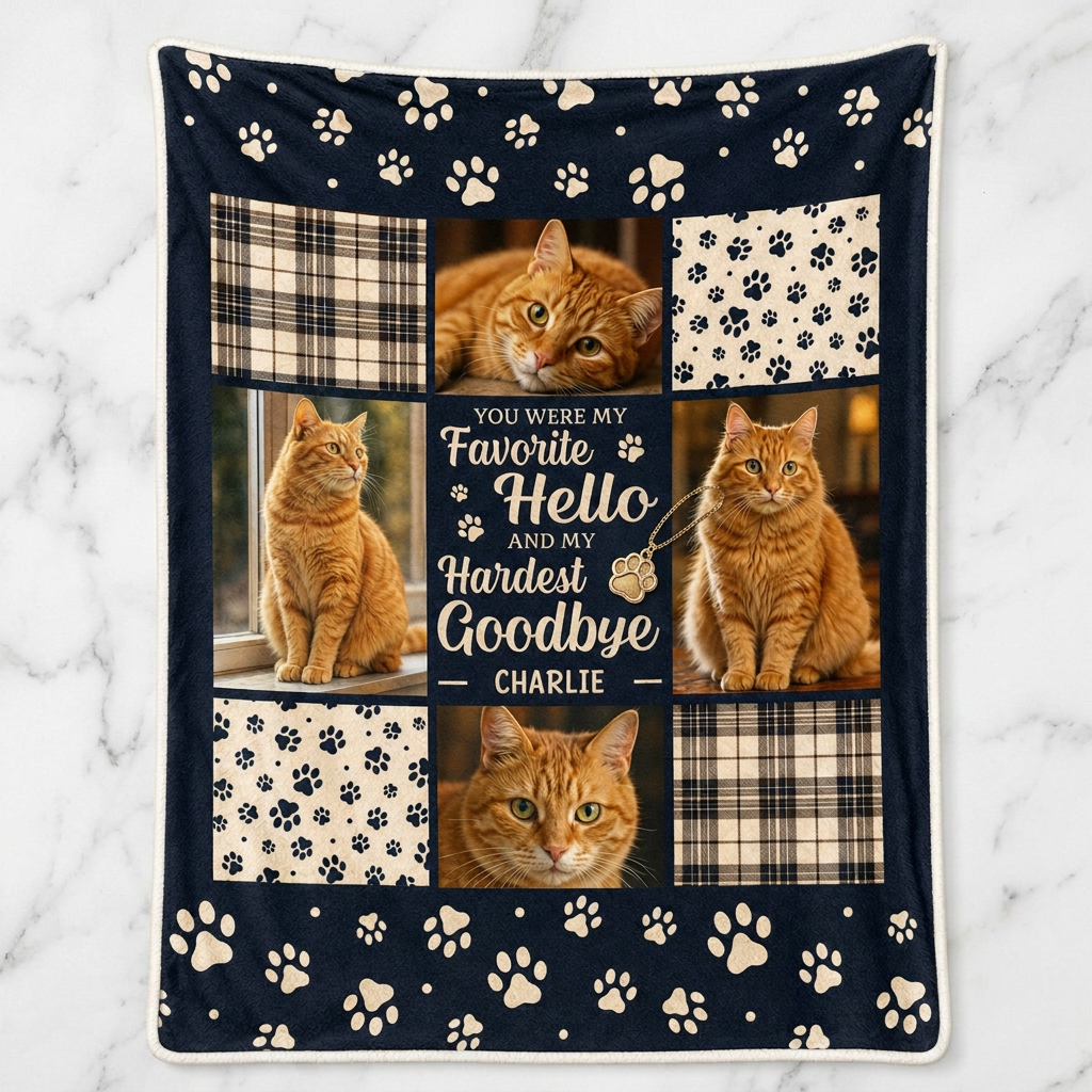Personalized Cat Memorial Photo Blanket - Custom Pet Loss Sympathy Gift for Cat Owners - Image 3