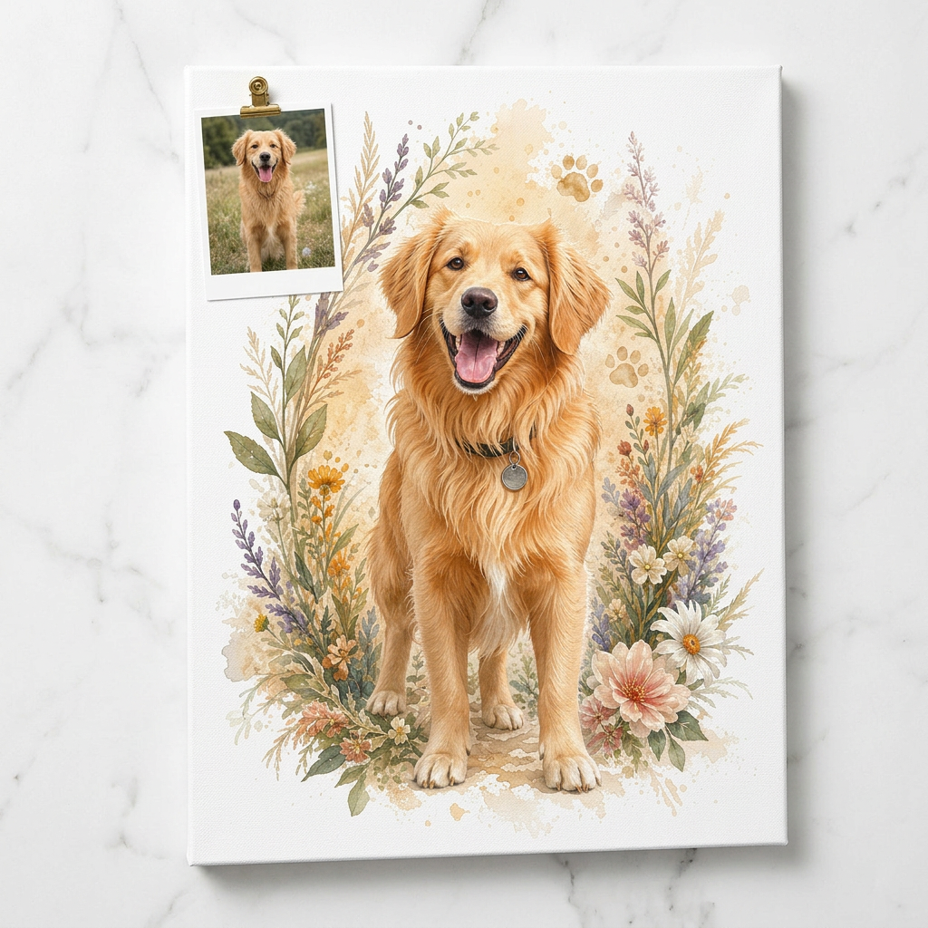 Personalized Watercolor Pet Portrait Canvas Wall Art Dog Memorial Gift - Image 3