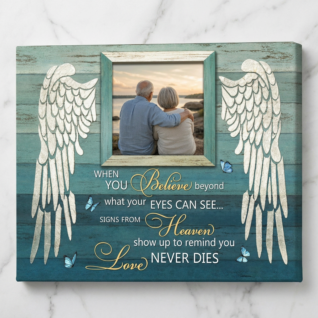 Personalized Signs From Heaven Memorial Canvas Wall Art Angel Wings Sympathy Gift - Image 3