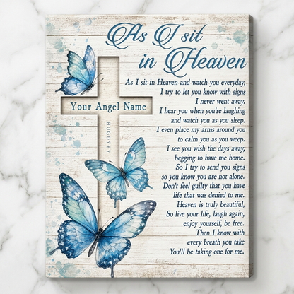 Personalized Memorial Butterfly Wall Canvas, As I Sit in Heaven Gift for Loss of a Loved One - Image 3