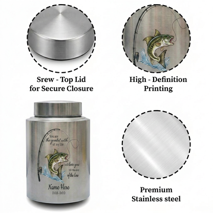 Personalized Bass Fishing Stainless Steel Large Urns For Human Ashes, Husband Fisherman Angler Tribute, Greatest Catch Of My Life, Memorial Keepsake Urn, Memorial Gift, In Loving Memory - Image 3