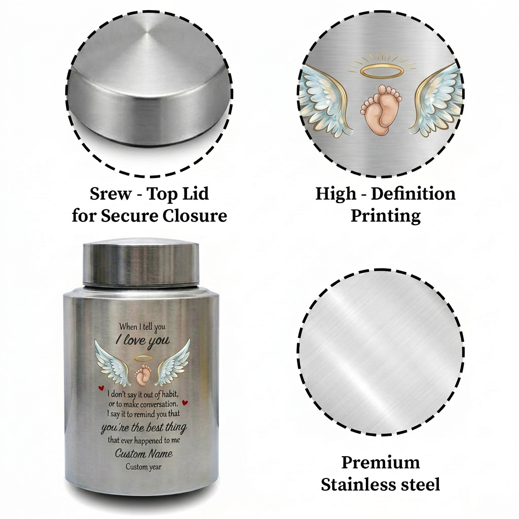 Personalized Angel Wings Stainless Steel Large Urn When I Tell You I Love You Quote for Spouse Child Baby Boy Girl Partner Tribute Memorial Keepsake Urn, Memorial Gift, In Loving Memory - Image 3