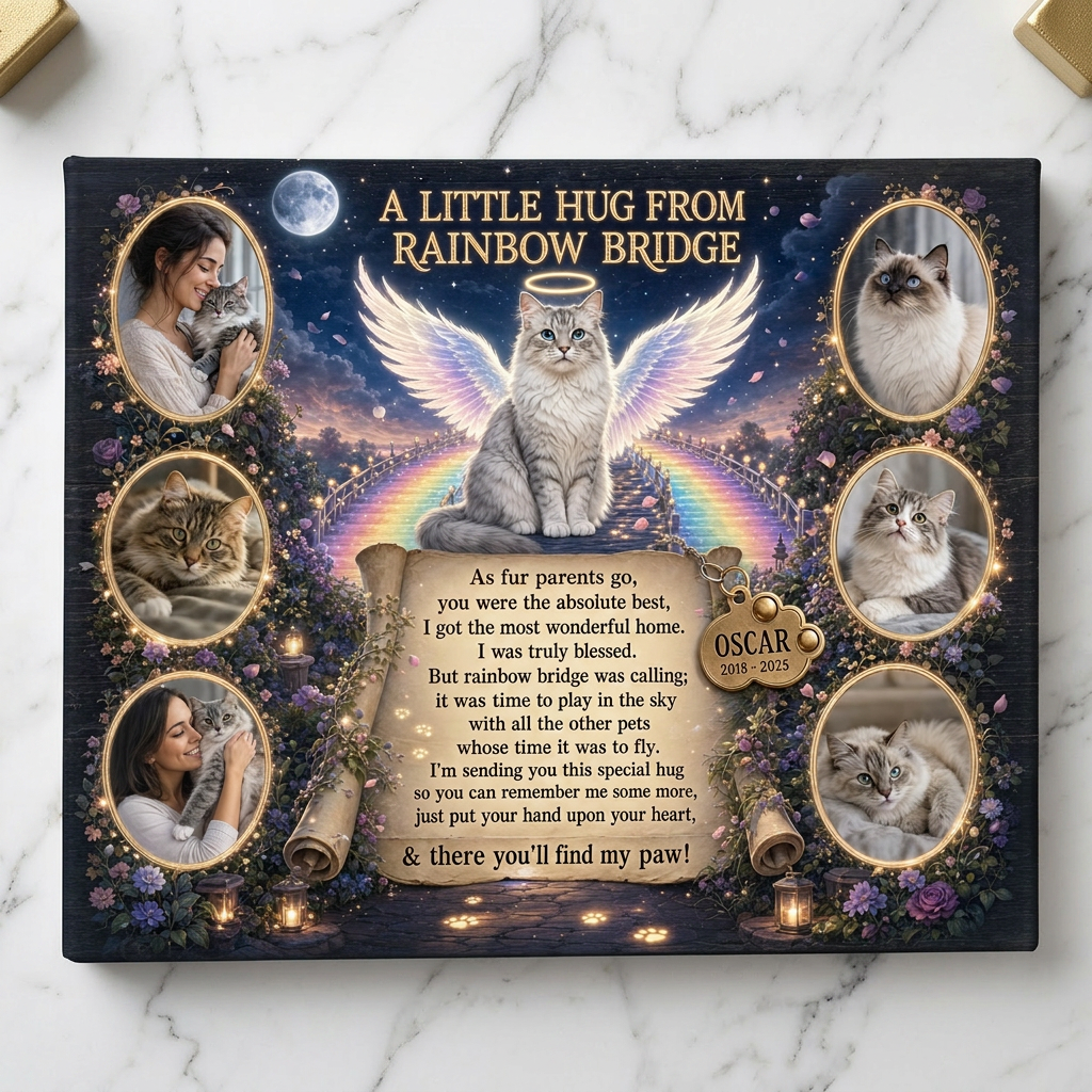 Personalized Cat Memorial Wall Canvas - Rainbow Bridge Pet Loss Photo & Name Gift - Image 3