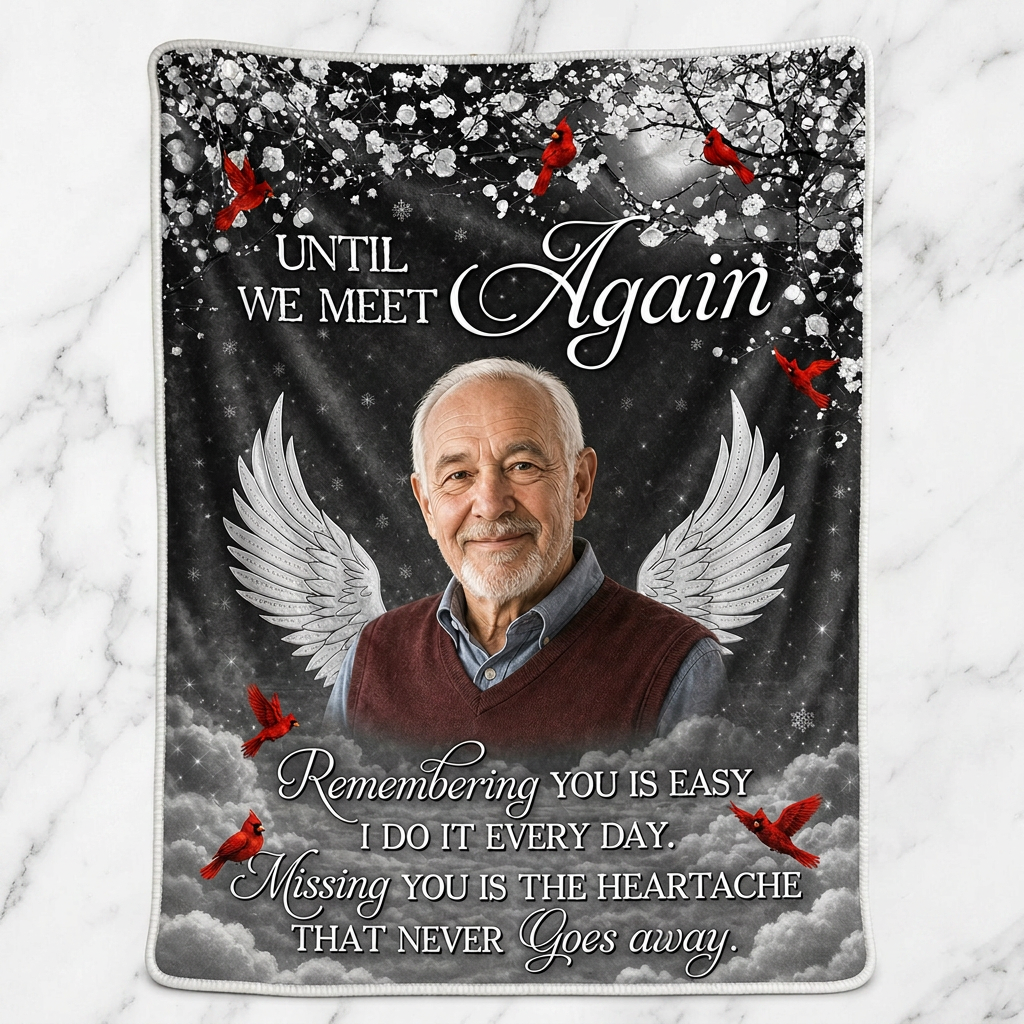 Personalized Photo Memorial Fleece Blanket - Until We Meet Again Cardinal Sympathy Gift - Image 3