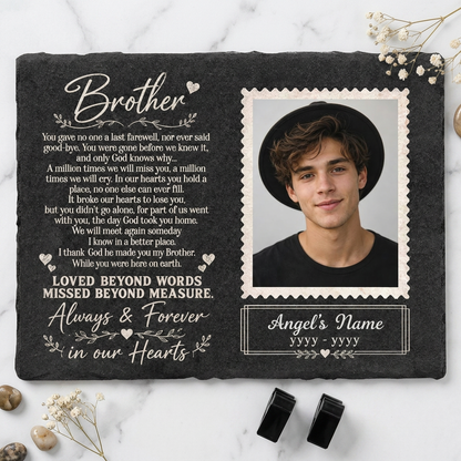 Personalized Brother Memorial Garden Stone – Photo Slate Plaque Gift for Loss of Brother - Image 3 | VNMGSREPR1-6IN-EHIEU_AI_0485 VNMGSREPR1-8IN-EHIEU_AI_0485