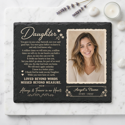 Personalized Daughter Memorial Garden Stone – Custom Photo Slate Plaque Gift - Image 3 | VNMGSREPR1-6IN-EHIEU_AI_0446 VNMGSREPR1-8IN-EHIEU_AI_0446