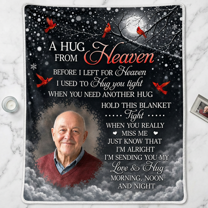 Personalized Cardinal Memorial Photo Fleece Blanket - A Hug From Heaven Sympathy Gift for Loss of Loved One - Image 3