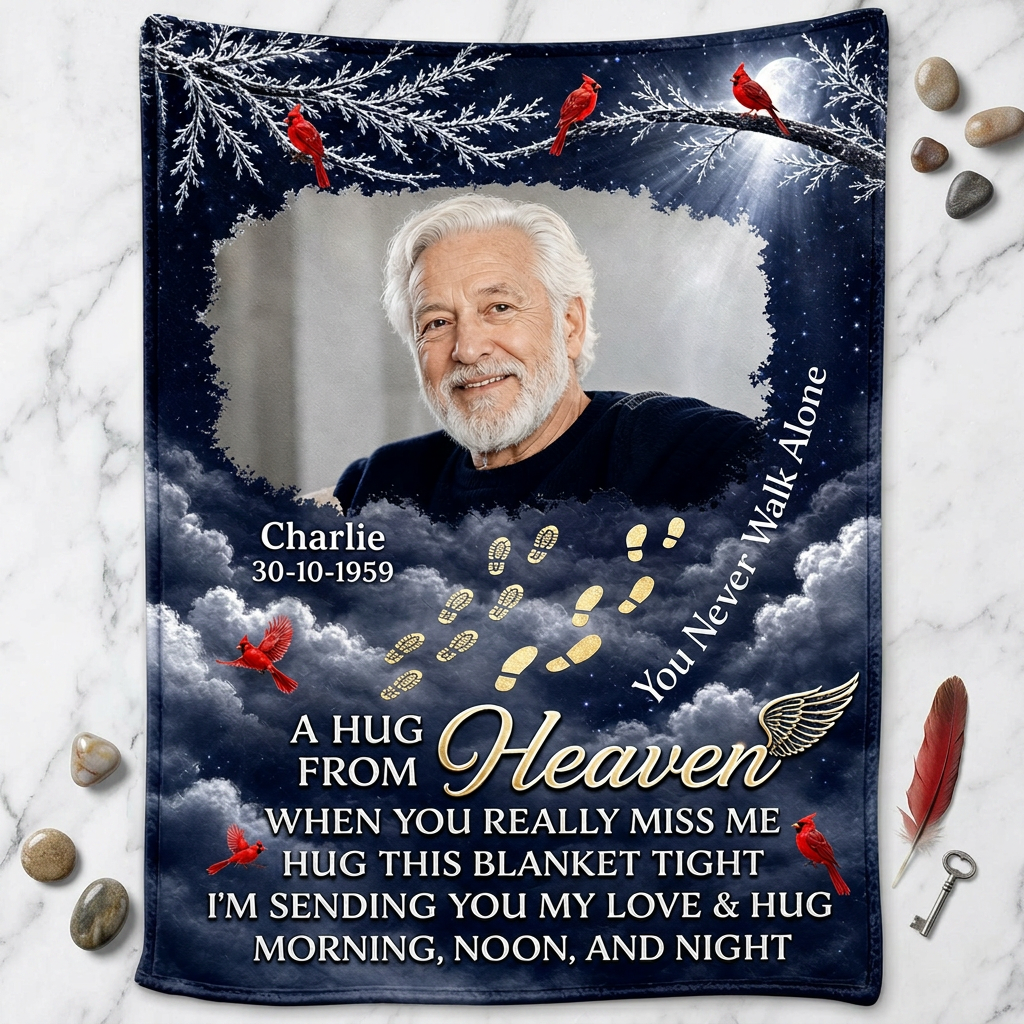 Personalized Memorial Photo Fleece Blanket - You Never Walk Alone Sympathy Gift for Loss - Image 3