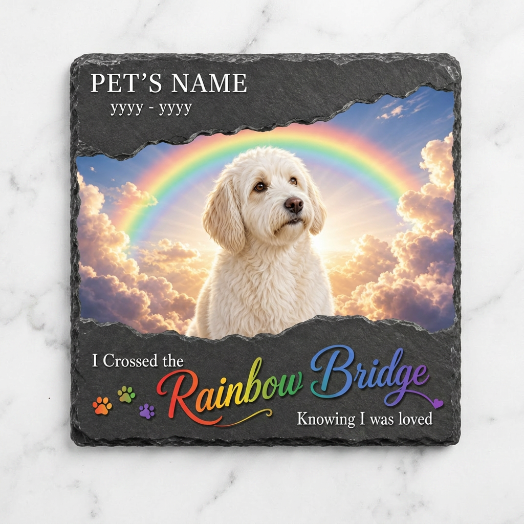 Personalized Rainbow Bridge Dog Memorial Slate Stone – Pet Loss Sympathy Gift - Image 3 | VNMGSREPR1-6IN-EHIEU_AI_0441 VNMGSREPR1-8IN-EHIEU_AI_0441