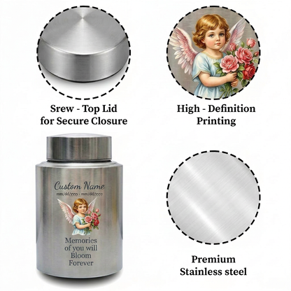 Personalized Baby Flower Bloom UV Printed Stainless Steel Cremation Urn for Infant Child Boy Girl, Custom Name Dates Large Ash Holder, Memorial Keepsake Urn, Memorial Gift, In Loving Memory - Image 3
