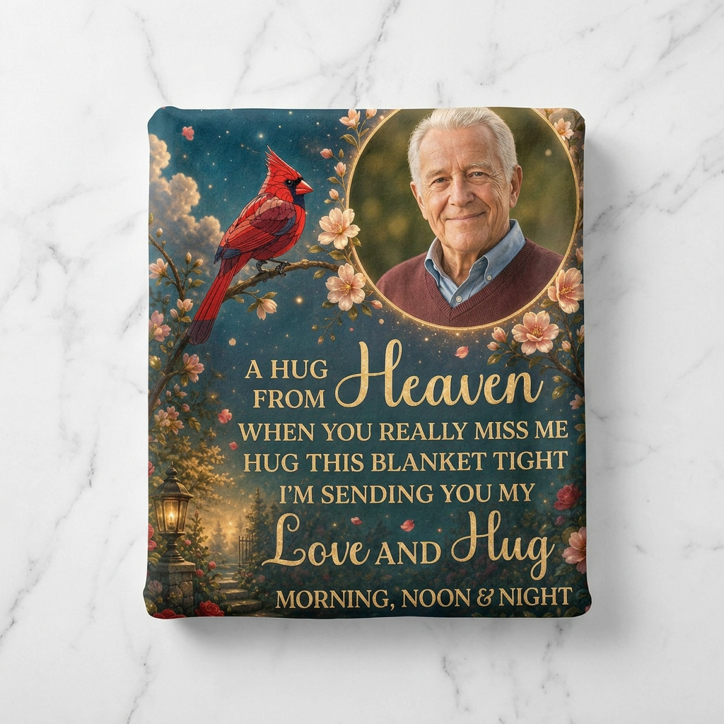 Personalized Photo A Hug From Heaven Memorial Fleece Blanket - Sympathy Remembrance Gift - Image 3