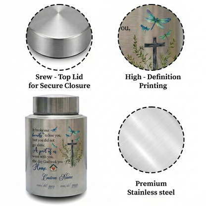Personalized Dragonfly Stainless Steel Cremation Urn for Loss of Loved One Mother Father, Bereavement Ash Holder Small and Large Sizes, Memorial Keepsake Urn, Memorial Gift, In Loving Memory - Image 3