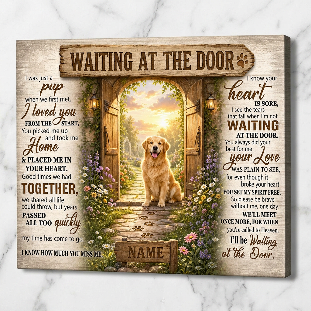Personalized Dog Memorial Canvas – Waiting at the Door Pet Loss Wall Art - Image 3