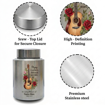Personalized Guitar Music Lovers Stainless Steel Funeral Urn for Musician Adult Male Female Human Ashes Burial Container Silver Black Gold Red Memorial Keepsake Urn, Memorial Gift, In Loving Memory - Image 3