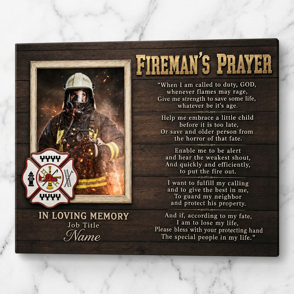 Personalized Firefighter Memorial Wall Canvas Fireman's Prayer Photo Print Tribute Gift - Image 3