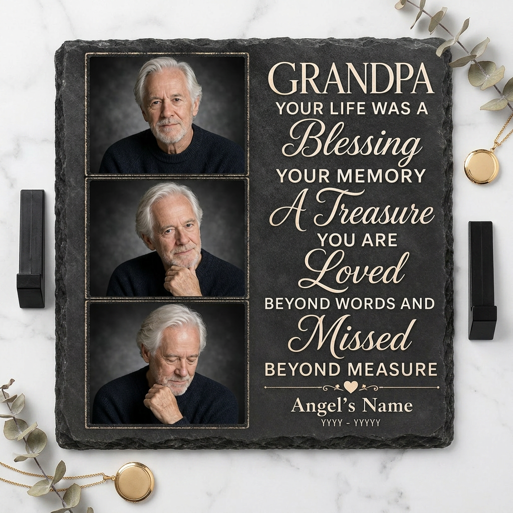 Personalized Grandpa Memorial Photo Slate Stone – In Loving Memory Sympathy Gift - Image 3 | VNMGSREPR1-6IN-EHIEU_AI_0427 VNMGSREPR1-8IN-EHIEU_AI_0427