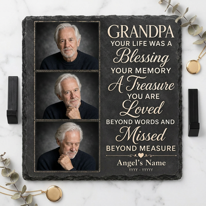 Personalized Grandpa Memorial Photo Slate Stone – In Loving Memory Sympathy Gift - Image 3 | VNMGSREPR1-6IN-EHIEU_AI_0427 VNMGSREPR1-8IN-EHIEU_AI_0427