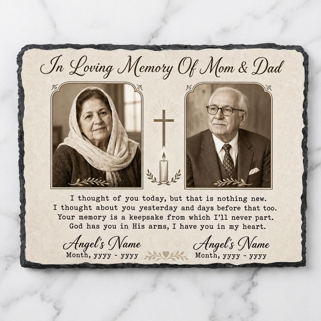 Personalized Memorial Slate Stone for Loss of Parents – Custom Photo Plaque Mom Dad Gift - Image 3 | VNMGSREPR1-6IN-EHIEU_AI_0470 VNMGSREPR1-8IN-EHIEU_AI_0470