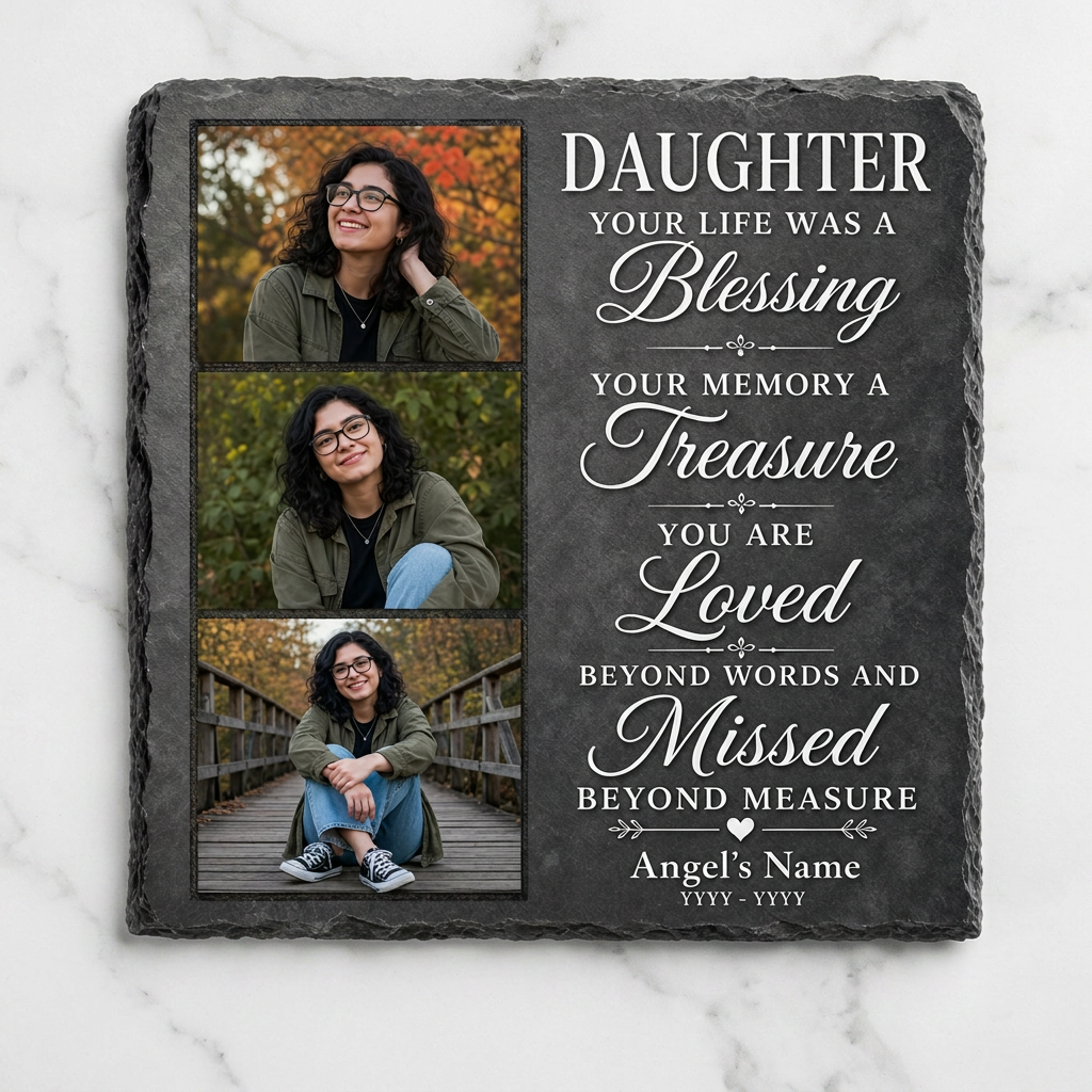 Personalized Daughter Memorial Photo Slate Stone – Custom Name Remembrance Gift - Image 3 | VNMGSREPR1-6IN-EHIEU_AI_0430 VNMGSREPR1-8IN-EHIEU_AI_0430