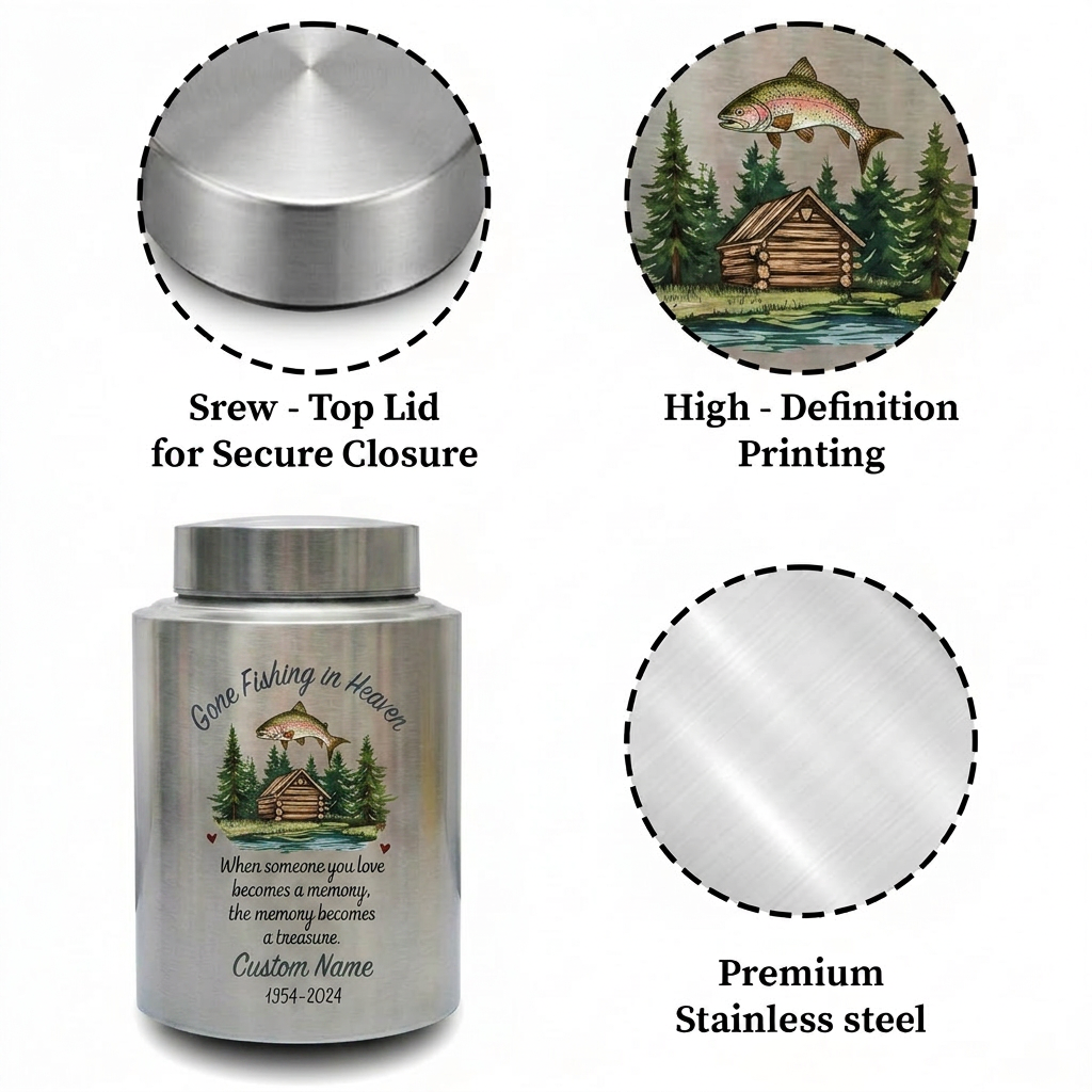 Personalized Bass Fishing Stainless Steel Urn for Human Ashes Fisherman Tribute Loss of Father Husband Grandpa Small and Large Sizes Memorial Keepsake Urn, Memorial Gift, In Loving Memory - Image 3