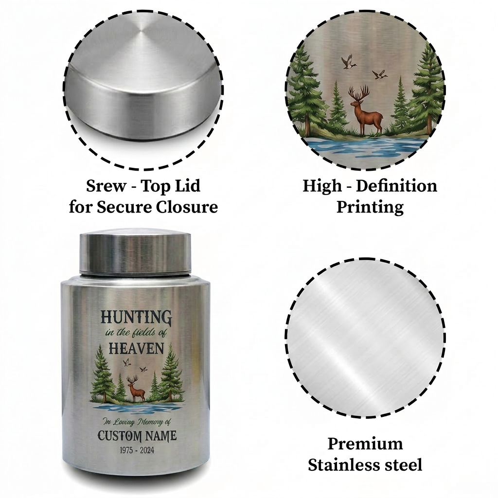 Personalized Deer Hunting Fields of Heaven Urn Custom Hunter Cremation Receptacle for Dad Grandpa Husband Large Capacity Sizes Memorial Keepsake Urn, Memorial Gift, In Loving Memory - Image 3