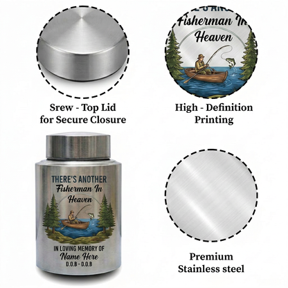 Personalized Bass Fishing Fisherman In Heaven Stainless Steel Custom Printed Urn For Dad Grandpa Husband Loss Bereavement Display 5.9in 7.5in Memorial Keepsake Urn, Memorial Gift, In Loving Memory - Image 3