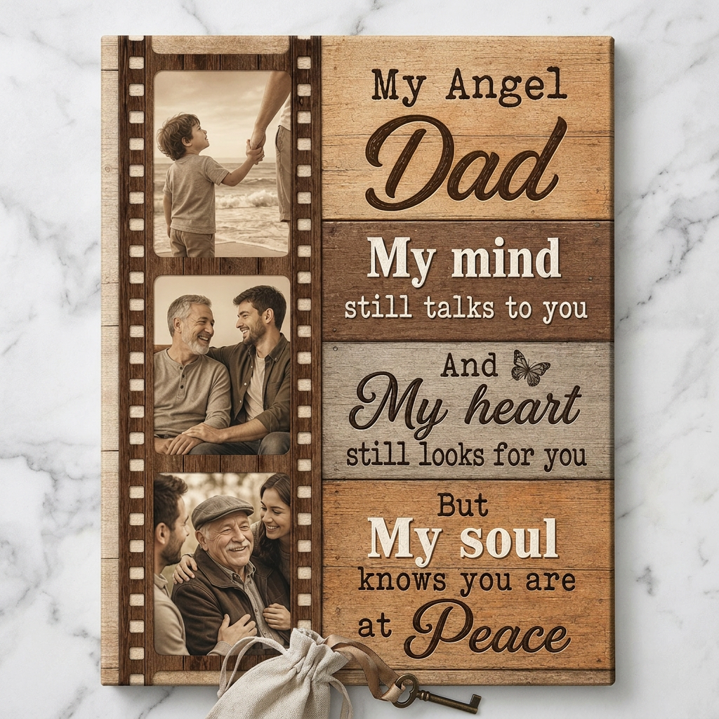 Personalized My Angel Dad Memorial Photo Wall Canvas For Loss Of Dad Sympathy Gift - Image 3