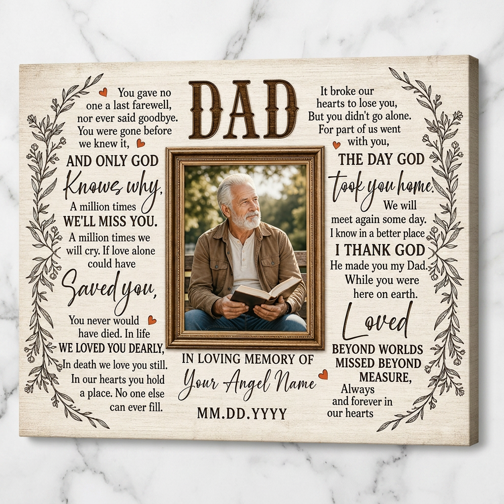 Personalized Loss of Father Memorial Wall Canvas Photo Print Dad Sympathy Remembrance Gift - Image 3