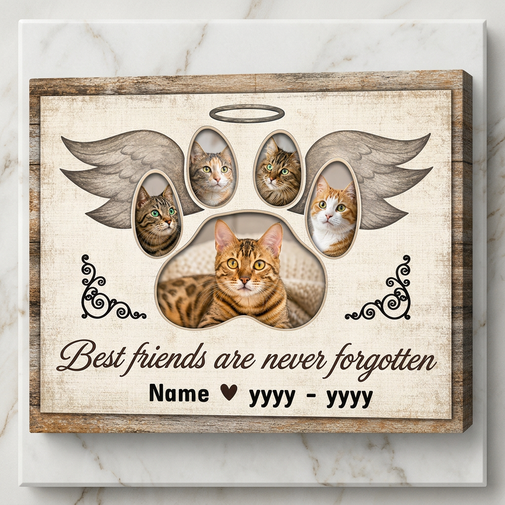 Personalized Cat Memorial Photo Collage Canvas Wall Art – Custom Pet Loss Gift - Image 3