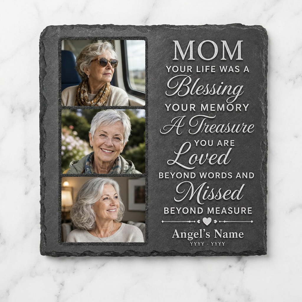 Personalized Mom Memorial Photo Slate Stone Garden Plaque Remembrance Gift - Image 3 | VNMGSREPR1-6IN-EHIEU_AI_0429 VNMGSREPR1-8IN-EHIEU_AI_0429