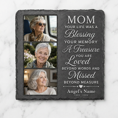 Personalized Mom Memorial Photo Slate Stone Garden Plaque Remembrance Gift - Image 3 | VNMGSREPR1-6IN-EHIEU_AI_0429 VNMGSREPR1-8IN-EHIEU_AI_0429