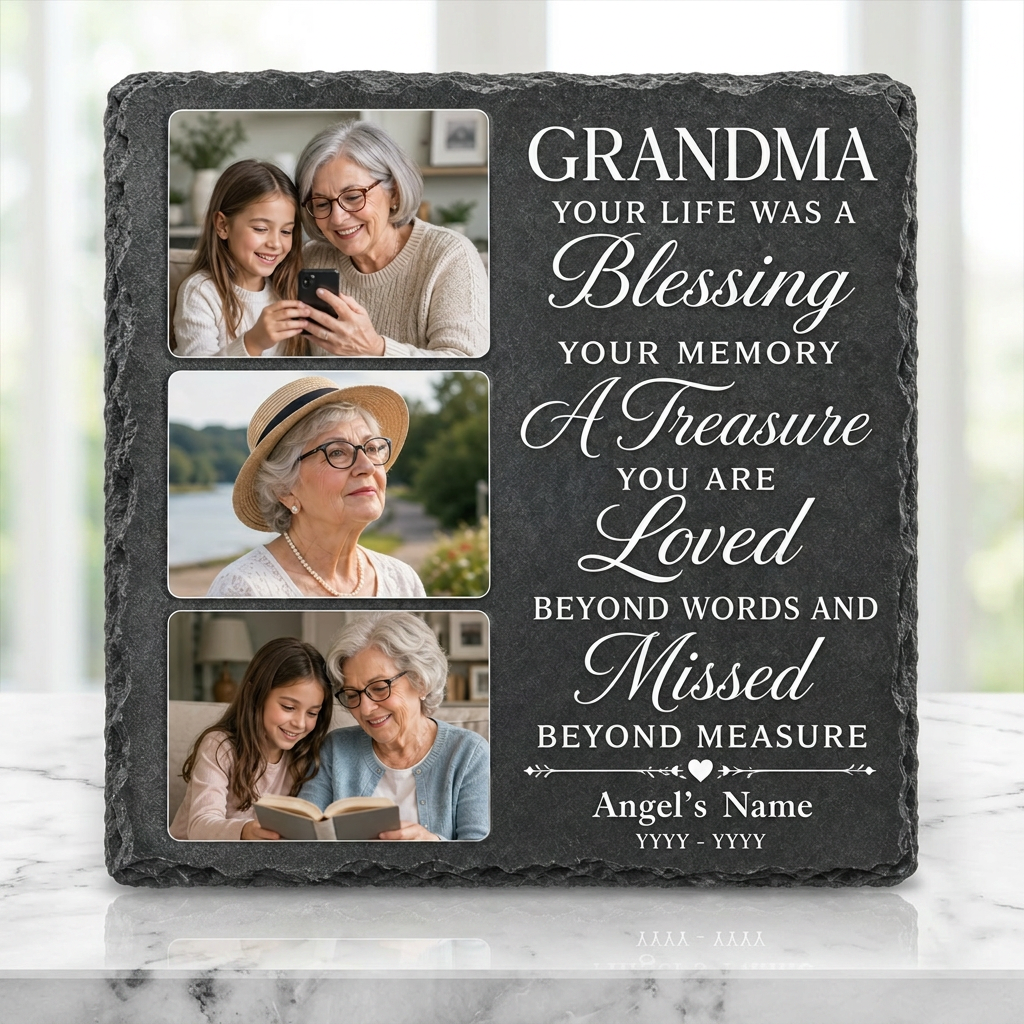 Personalized Grandma Memorial Photo Slate Stone, In Memory Of Grandmother Gift - Image 3 | VNMGSREPR1-6IN-EHIEU_AI_0428 VNMGSREPR1-8IN-EHIEU_AI_0428