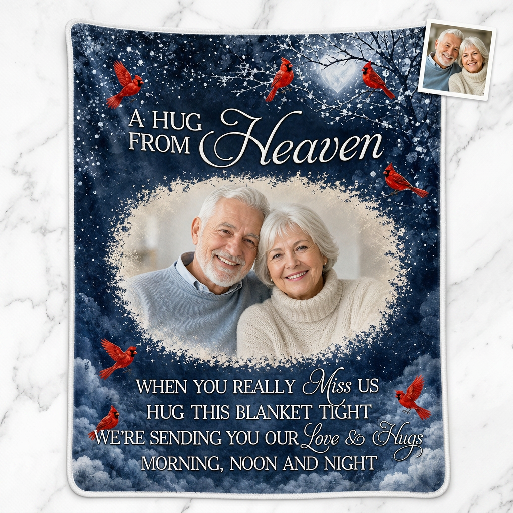 Personalized Photo Memorial Fleece Blanket - A Hug From Heaven Cardinal Sympathy Gift - Image 3