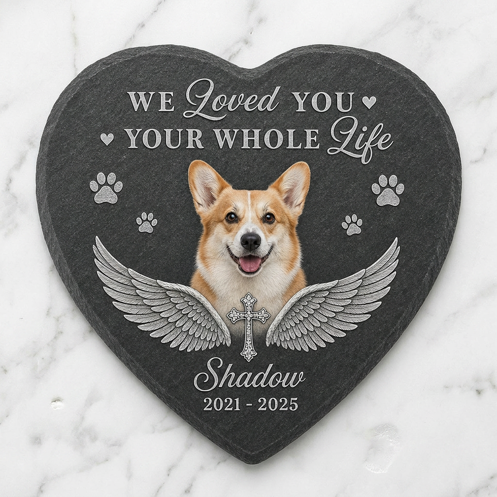 Personalized Pet Memorial Heart Shaped Garden Stone with Photo – Dog Loss Gift - Image 3 | VNMGSREPR1-6IN-EHIEU_AI_0417 VNMGSREPR1-8IN-EHIEU_AI_0417