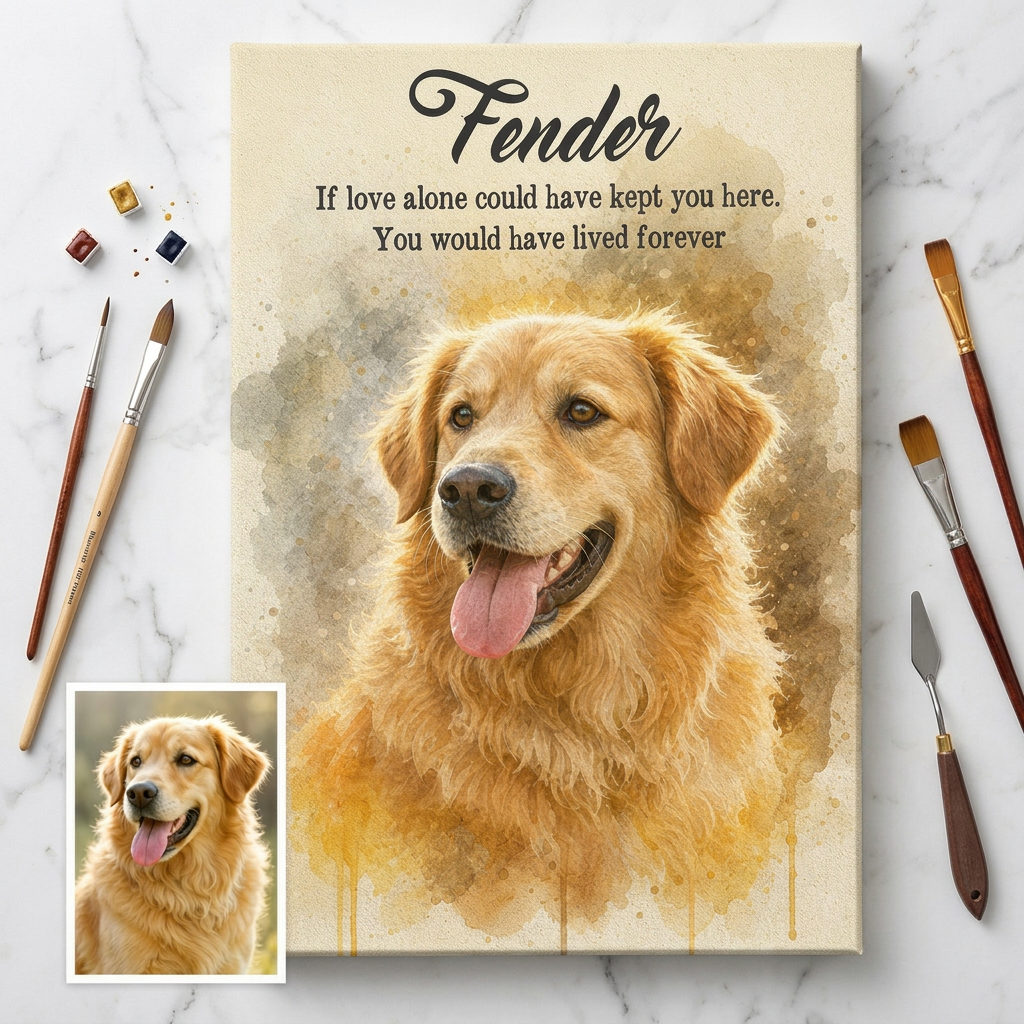 Personalized Pet Memorial Watercolor Portrait Wall Canvas Dog Loss Gift - Image 3