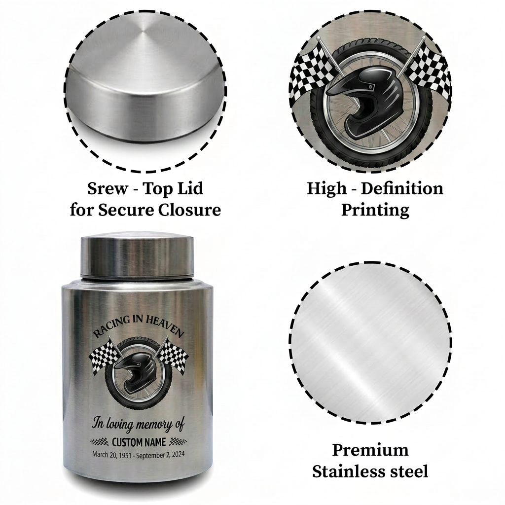 Personalized Racing Victory Checkered Flag Stainless Steel Urn for Human Ashes, Car Enthusiast Loss Grief Support, 2 Sizes, Memorial Keepsake Urn, Memorial Gift, In Loving Memory - Image 3