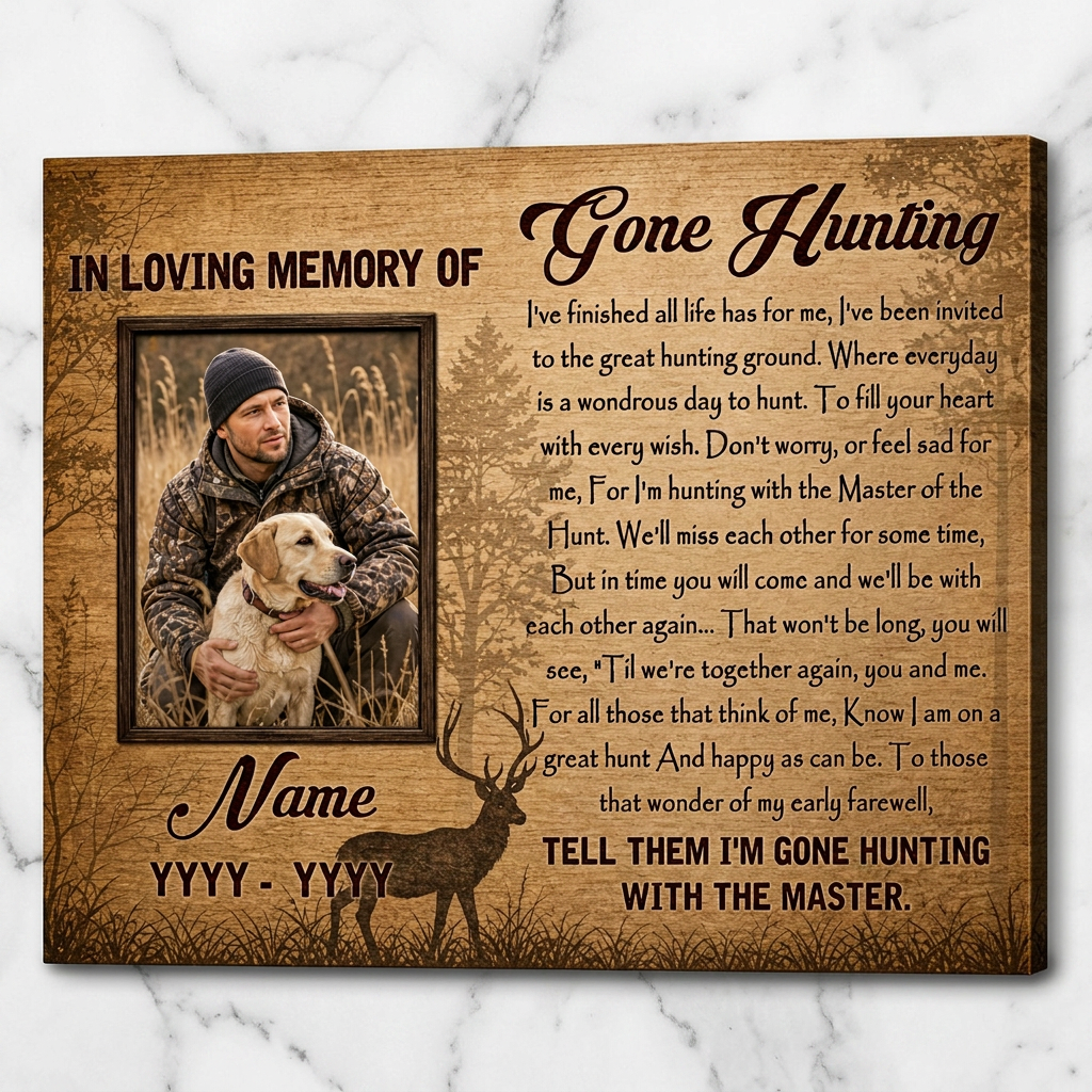 Personalized Gone Hunting Memorial Wall Canvas Sympathy Gift for Hunter Loss Remembrance - Image 3