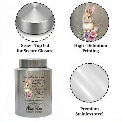 Personalized Angel Wings Rabbit Baby Loss Infant Stainless Steel UV Printed Those We Love Don't Go Away Quote Boy Girl Grief Support 2 Sizes Memorial Keepsake Urn, Memorial Gift, In Loving Memory - Image 3
