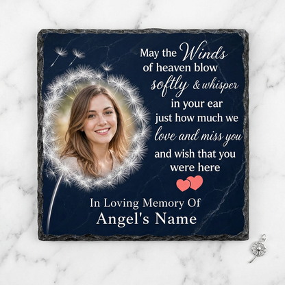 Personalized May the Wind Dandelion Memorial Slate – Custom Photo Bereavement Gift - Image 3 | VNMGSREPR1-6IN-EHIEU_AI_0459 VNMGSREPR1-8IN-EHIEU_AI_0459
