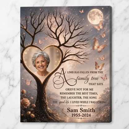 Personalized Memorial Family Tree Wall Canvas with Heart Photo Frame for Loss of a Loved One - Image 3