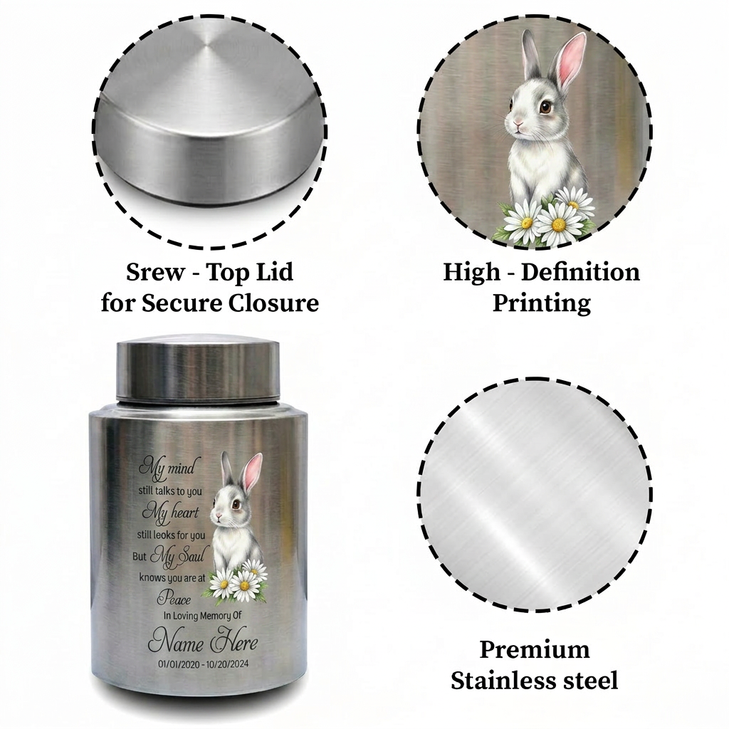 Personalized Baby Loss Rabbit Angel Wings Stainless Steel Cremation Urn for Human Ashes, Infant Child Boy Girl Miscarriage Remembrance, Memorial Keepsake Urn, Memorial Gift, In Loving Memory - Image 3
