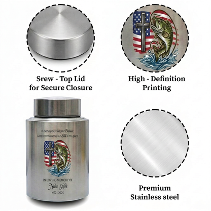 Personalized Bass Fishing Stainless Steel Cremation Urn for Human Ashes, Fisherman Dad Grandpa Loss Tribute, Silver Black Gold Red Options, Memorial Keepsake Urn, Memorial Gift, In Loving Memory - Image 3