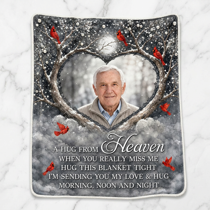 Personalized Photo Memorial Fleece Blanket - A Hug From Heaven Cardinal Sympathy Gift - Image 3