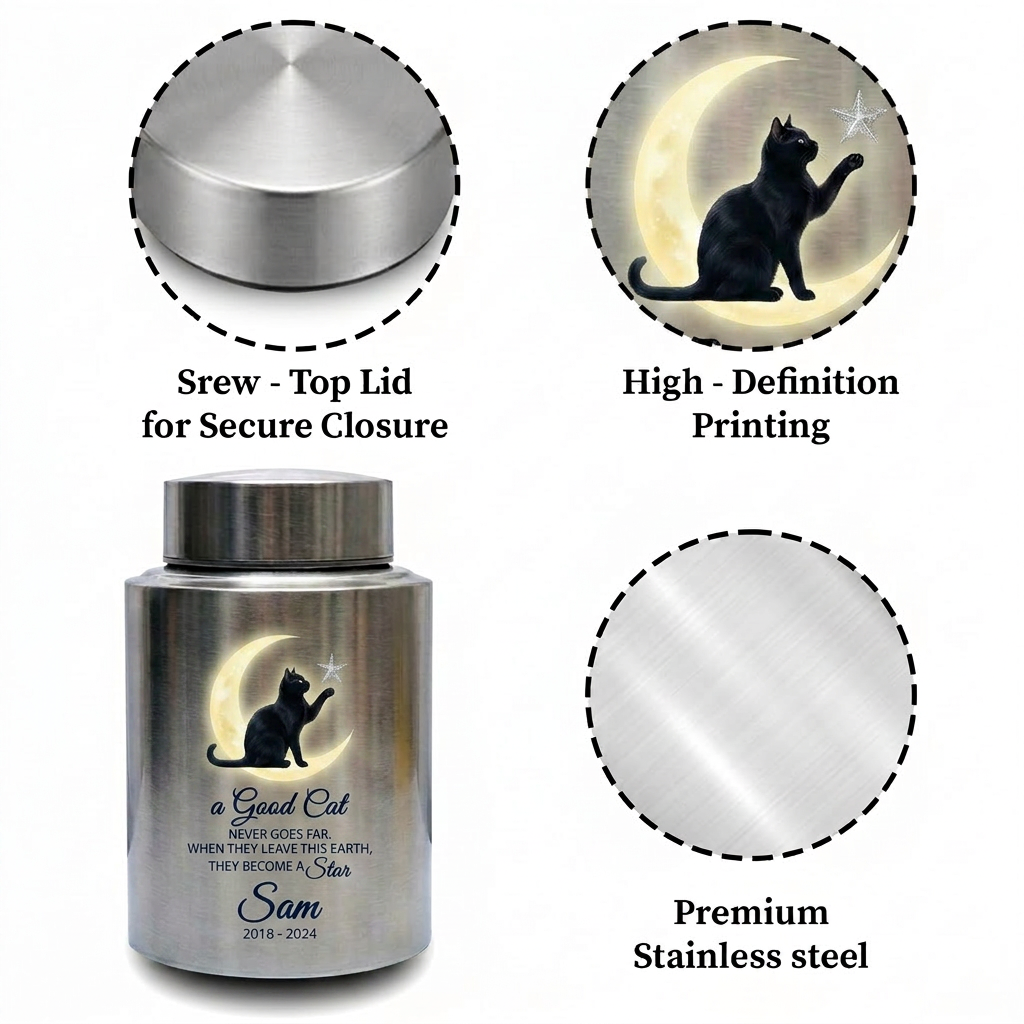 Personalized Cat Memorial Stainless Steel Urn for Pet Ashes, Sympathy Gifts for Cat Lovers, Custom Name and Date, Small and Large Sizes, Memorial Keepsake Urn, Memorial Gift, In Loving Memory - Image 3