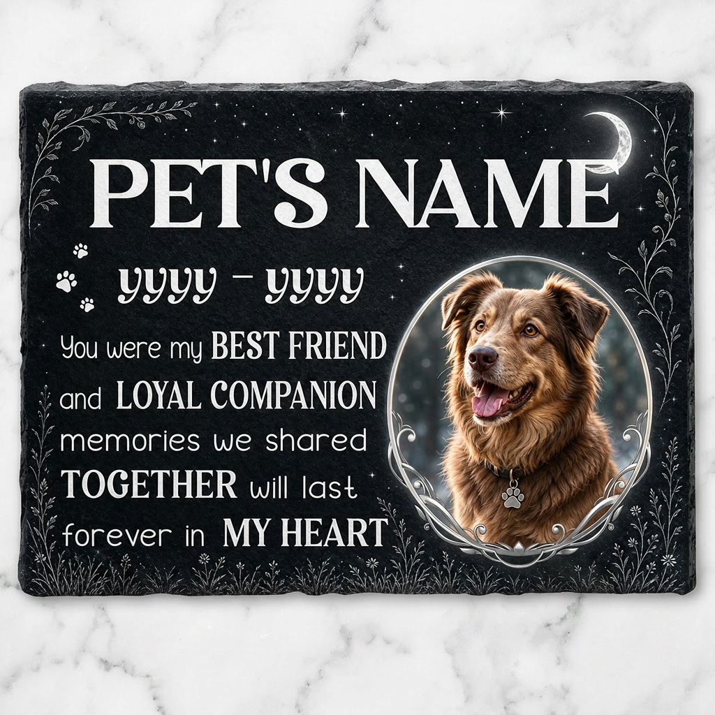 Personalized Dog Memorial Garden Stone with Photo – Pet Loss Slate Gift - Image 3 | VNMGSREPR1-6IN-EHIEU_AI_0449 VNMGSREPR1-8IN-EHIEU_AI_0449