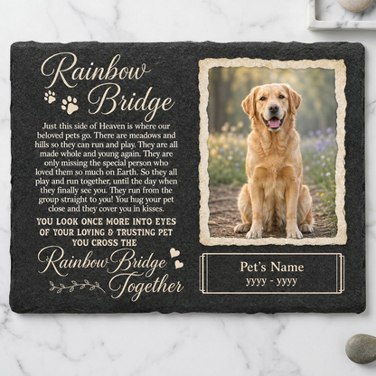 Personalized Rainbow Bridge Dog Memorial Slate Stone – Sympathy Gift for Pet Loss - Image 3 | VNMGSREPR1-6IN-EHIEU_AI_0479 VNMGSREPR1-8IN-EHIEU_AI_0479