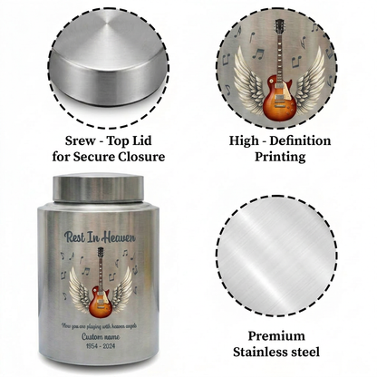 Personalized Guitar Music Lovers Stainless Steel Funeral Cremation Vault For Musician Guitarist Adult Male Female Remains Small And Large Sizes Memorial Keepsake Urn, Memorial Gift, In Loving Memory - Image 3