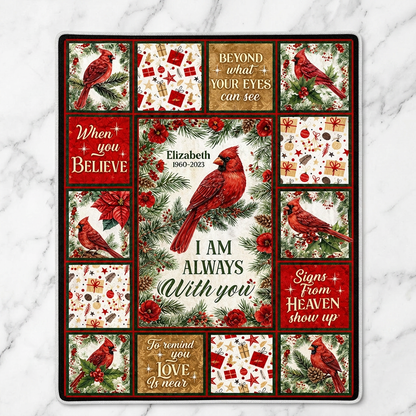 Personalized Cardinal Memorial Fleece Blanket - Christmas Sympathy Gift for Loss of Loved One - Image 3